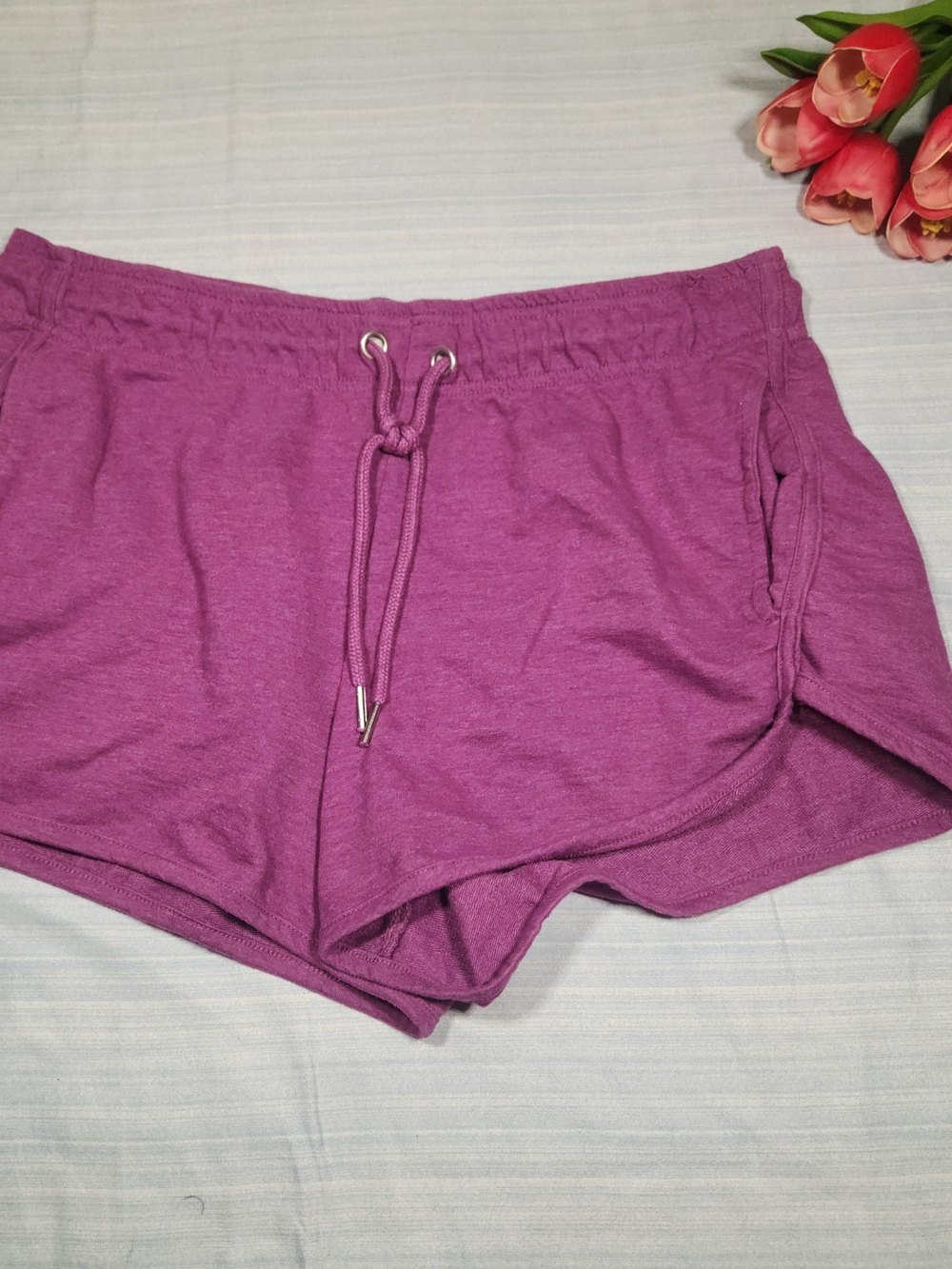 New York Laundry Athleisure Purple Lounge Shorts Womens Large Elastic Waist Pock